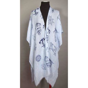 Blue anchor pattern bathing suit shawl cover up